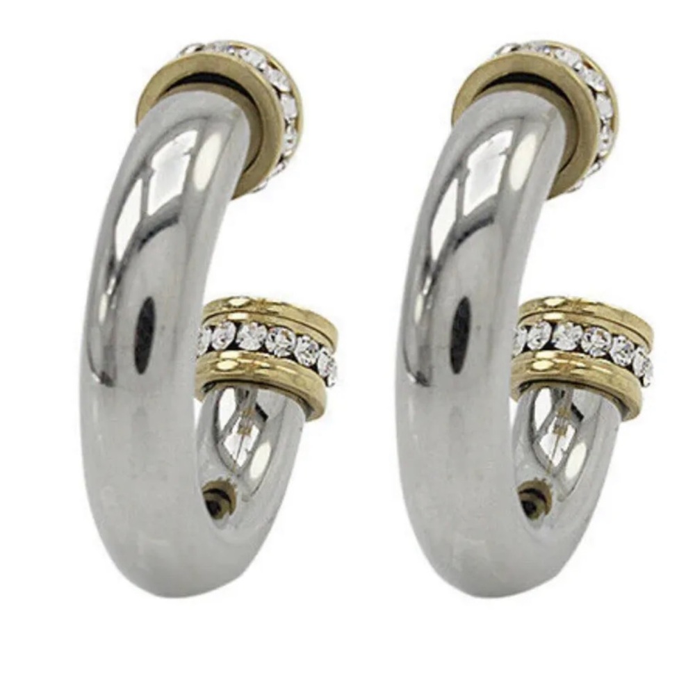 QVC Stainless Steel Round Clear Crystal Push Back Hoop Earrings $102